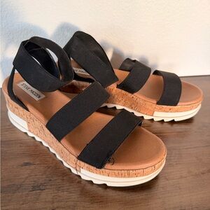 Steve Madden Black and Brown Platform Sandals